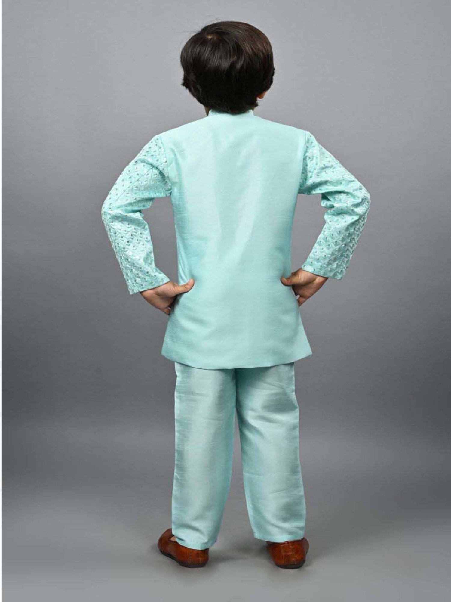 AJ Dezines Kids Black Embellished Full Sleeves Sherwani with Pants