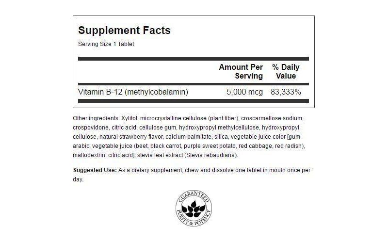 Swanson Vitamin B-12 Methylcobalamin - High Absorption 5,000 Mcg 60 Tablets.