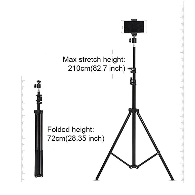 to 82 Inch Extendable Tripod with Mobile Phone Clip Mount Camera Tripod Compatible with Most Cell Phones DSLRs Digital Cameras and Action Cameras for Selfie and Live Video 82 in Silvery
