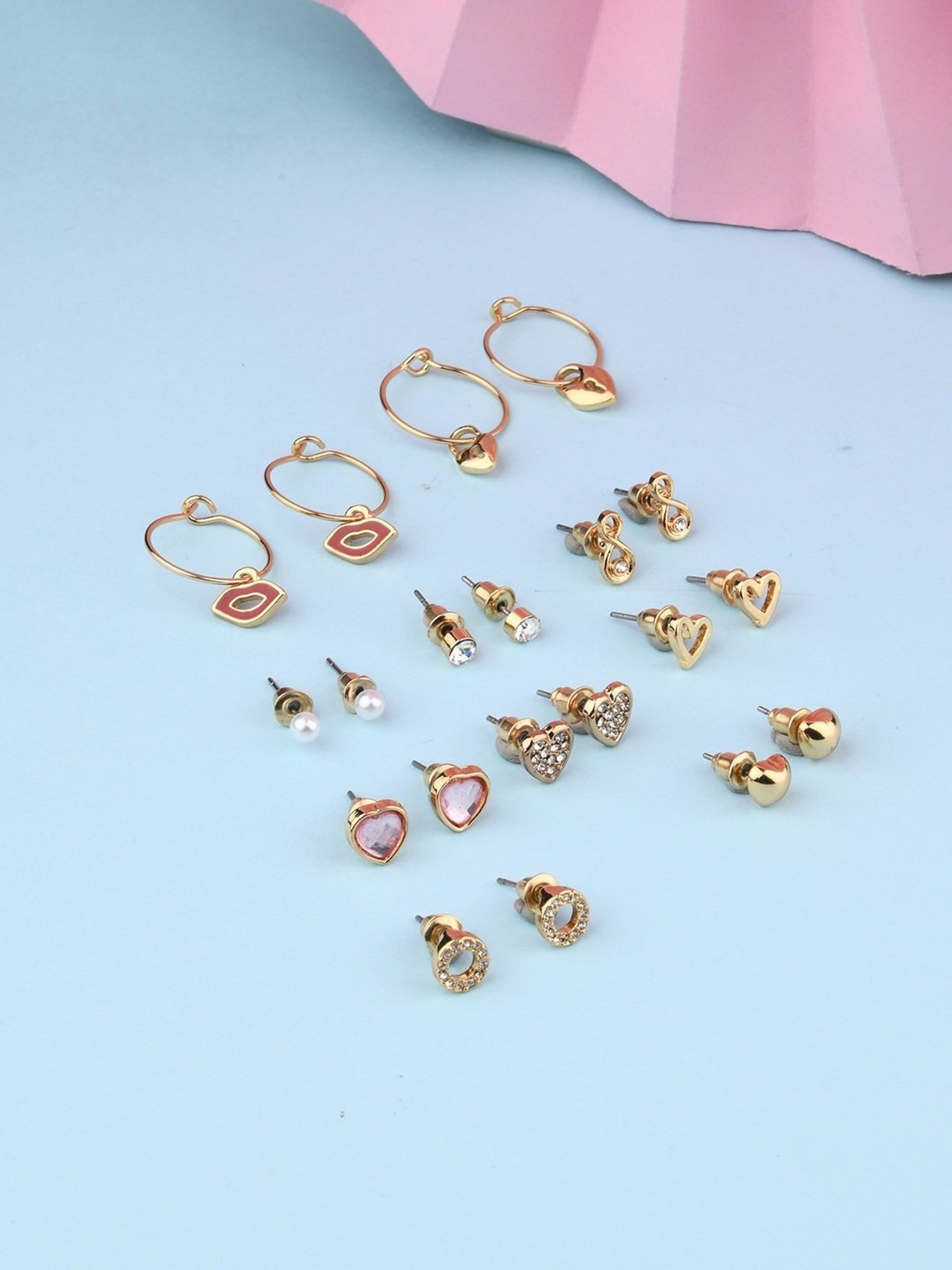 Lilly & Sparkle Set of 10 Gold-Toned 2 Bali and 8 Stud Earrings