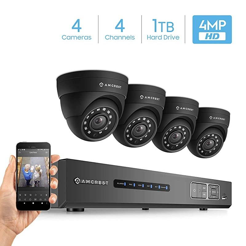 UltraHD 4MP 16CH Video Security System - Eight x 4MP Weatherproof IP67 Bullet Cameras, Hard Drive Not Included, HD Over Analog/BNC, AMDV4M16-8B-B (Black)