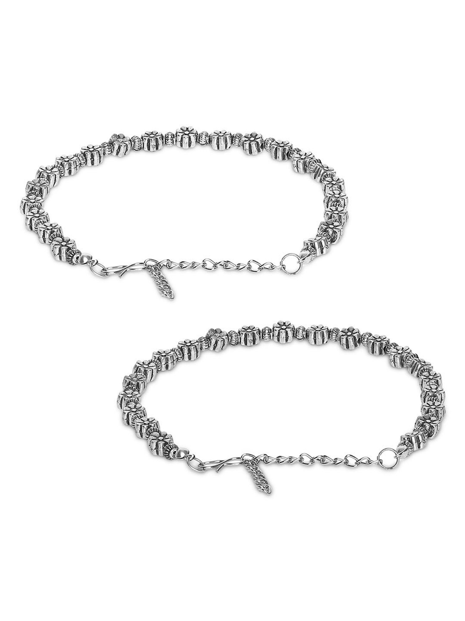 Fida Silver Plared Floral Anklet for Women