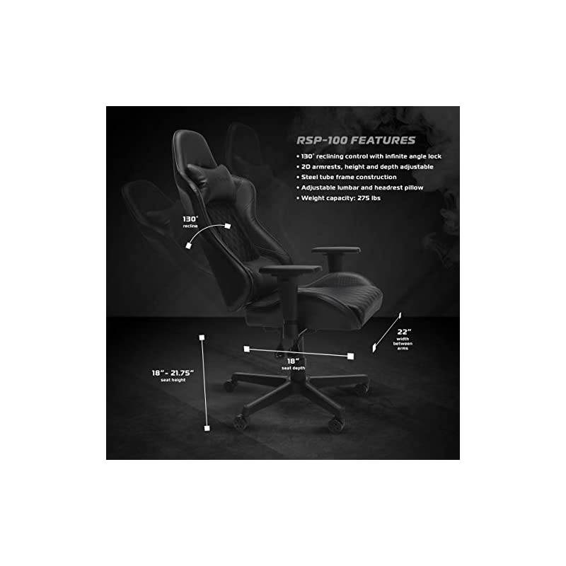 100 Racing Style Gaming Chair, in Black (RSP-100-BLK)