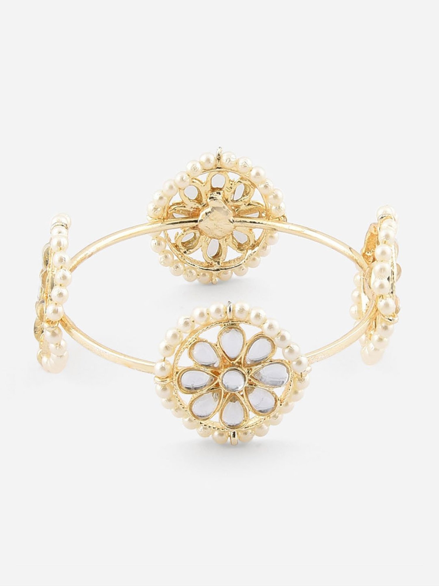 Fida Gold-Plated & White Kundan & Pearl Beaded Ethnic Traditional Bangles for Women - Set of 2