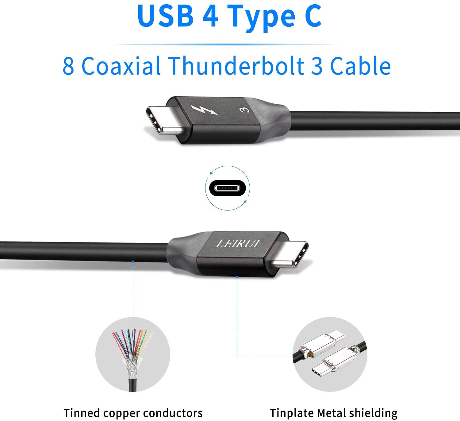 FVH Thunderbolt 2 Port Male to Male Video Data Cable for MacBook & SSD & Displays TB-004-WH