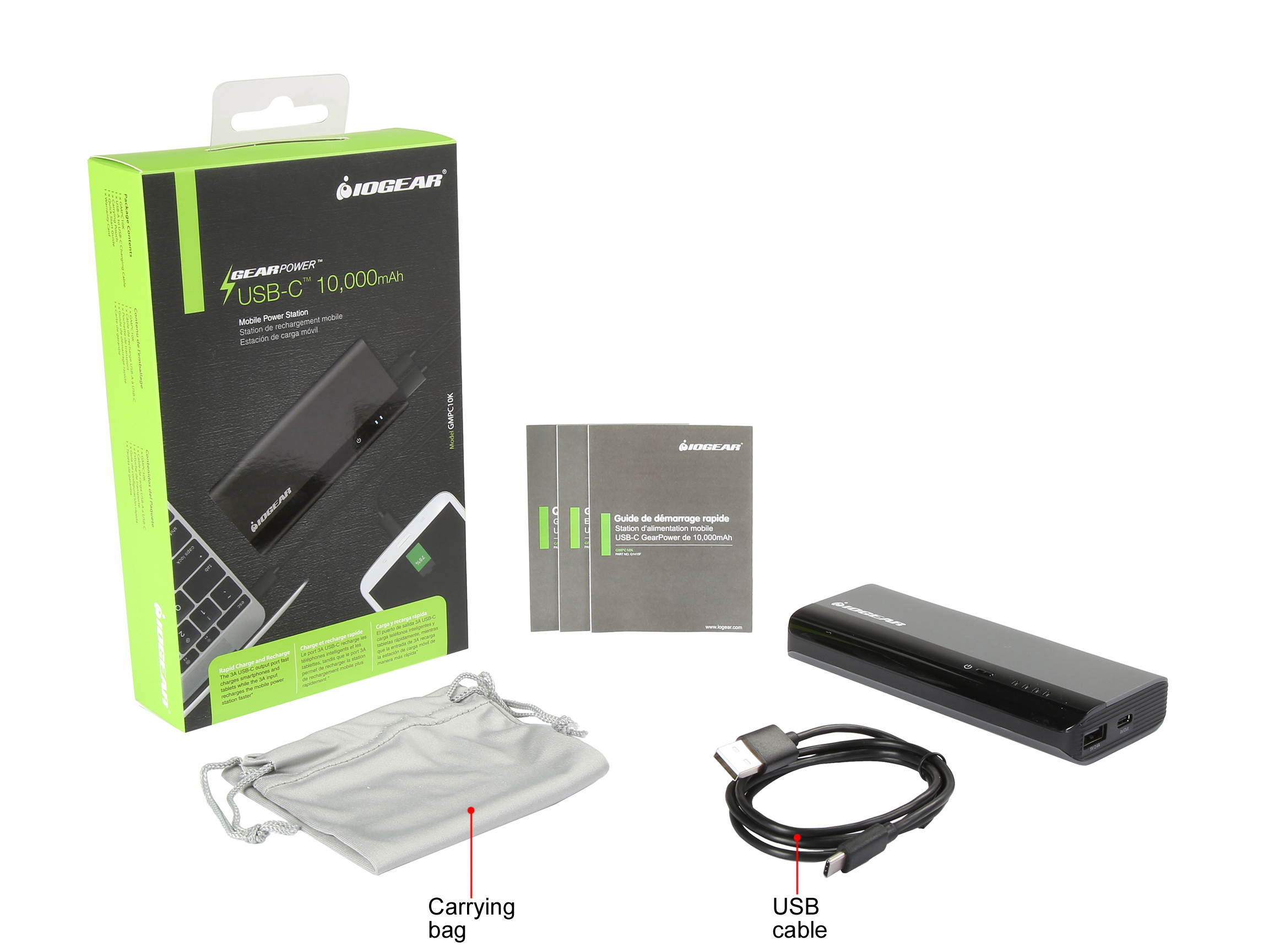 IOGEAR GearPower 10,000 mAh USB-C Portable Charger / Power Bank with Ultra Fast Smart Charging - GMPC10K