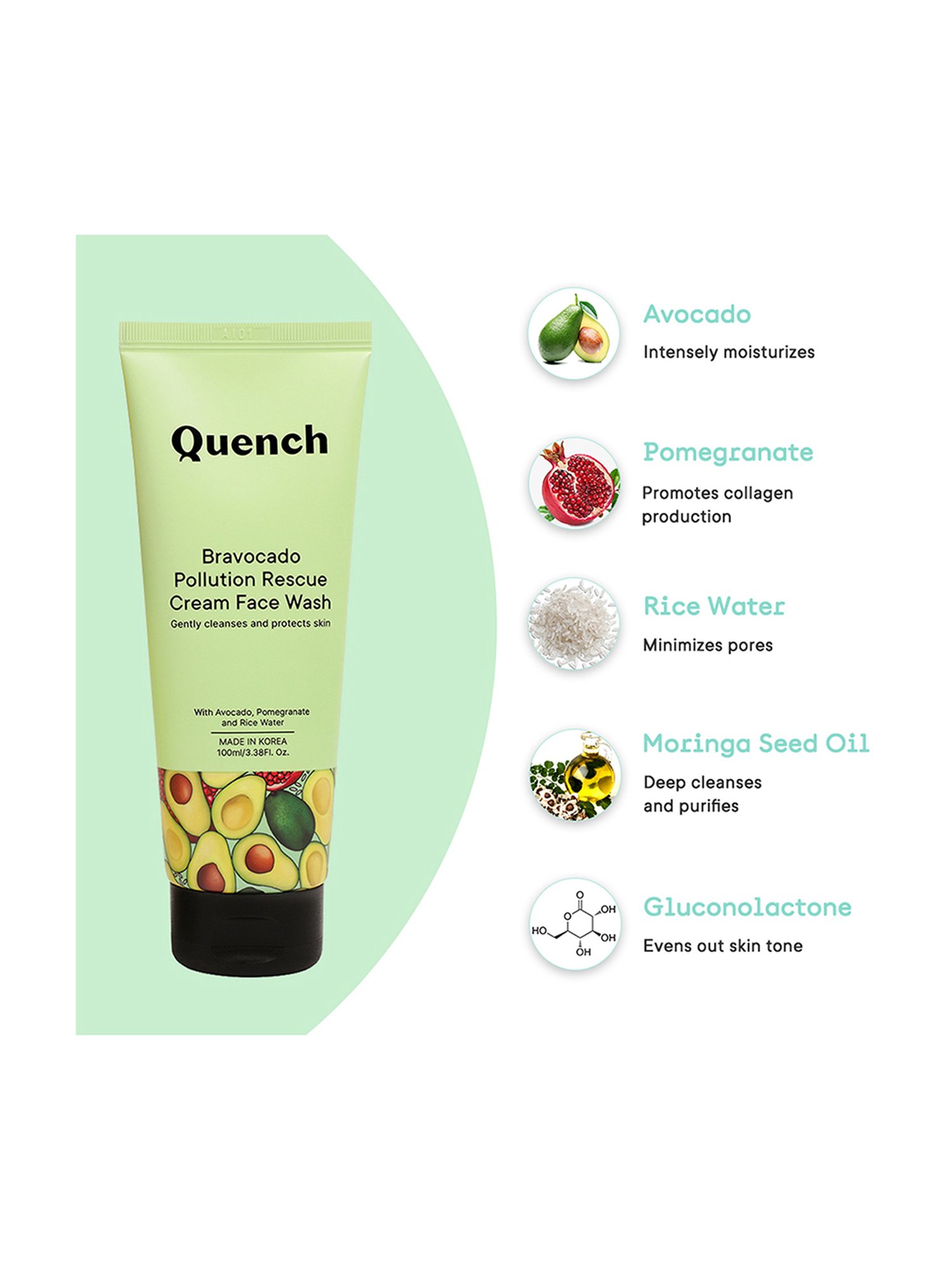 Quench Bravocado Pollution Rescue Cream Face Wash - 100 ml