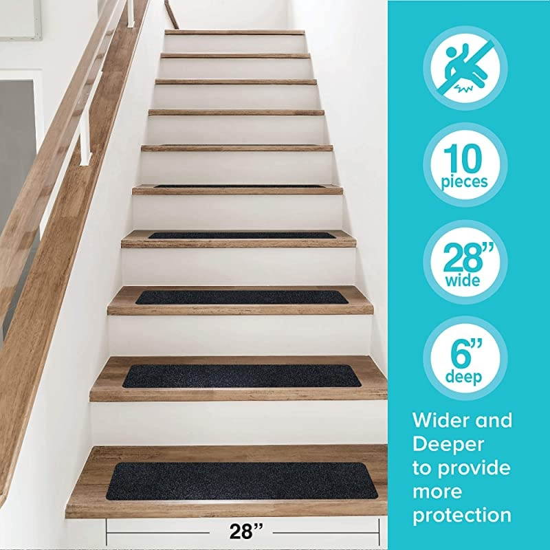 Anti Slip Traction Treads with Reflective Stripe 10Pack 4 X 28 Best Grip Tape Grit Non Slip Outdoor Non Skid Tape High Traction Friction Abrasive Adhesive for Stairs Step Black