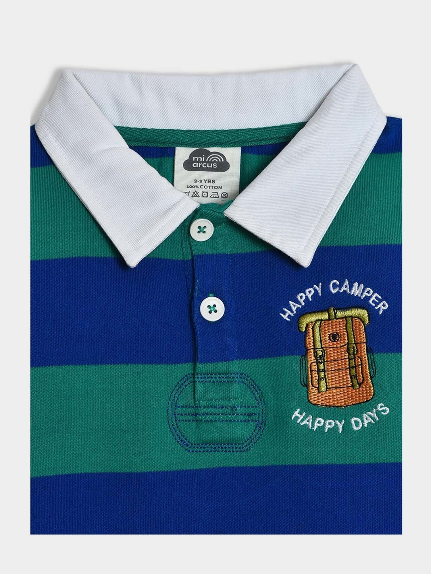 MiArcus Boys Green & Navy Striped Full Sleeves Polo T-Shirt