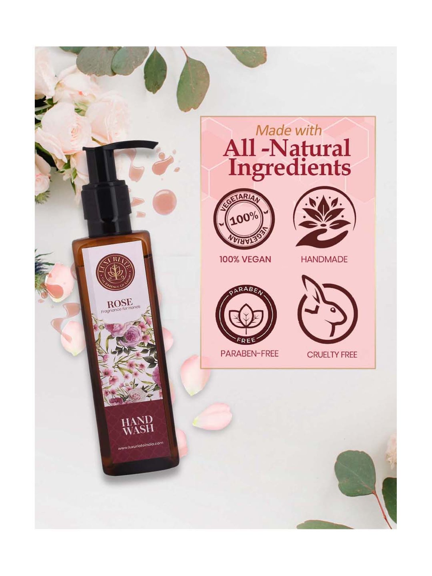 Luxuriate Natural Rose Fragrance Moisturizing Liquid Hand Wash - 200 ml