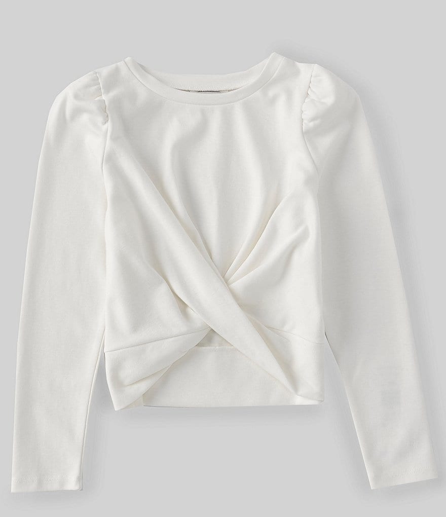 Habitual Big Girls 7-16 Puff Long-Sleeve Wrap Knit Crop Top