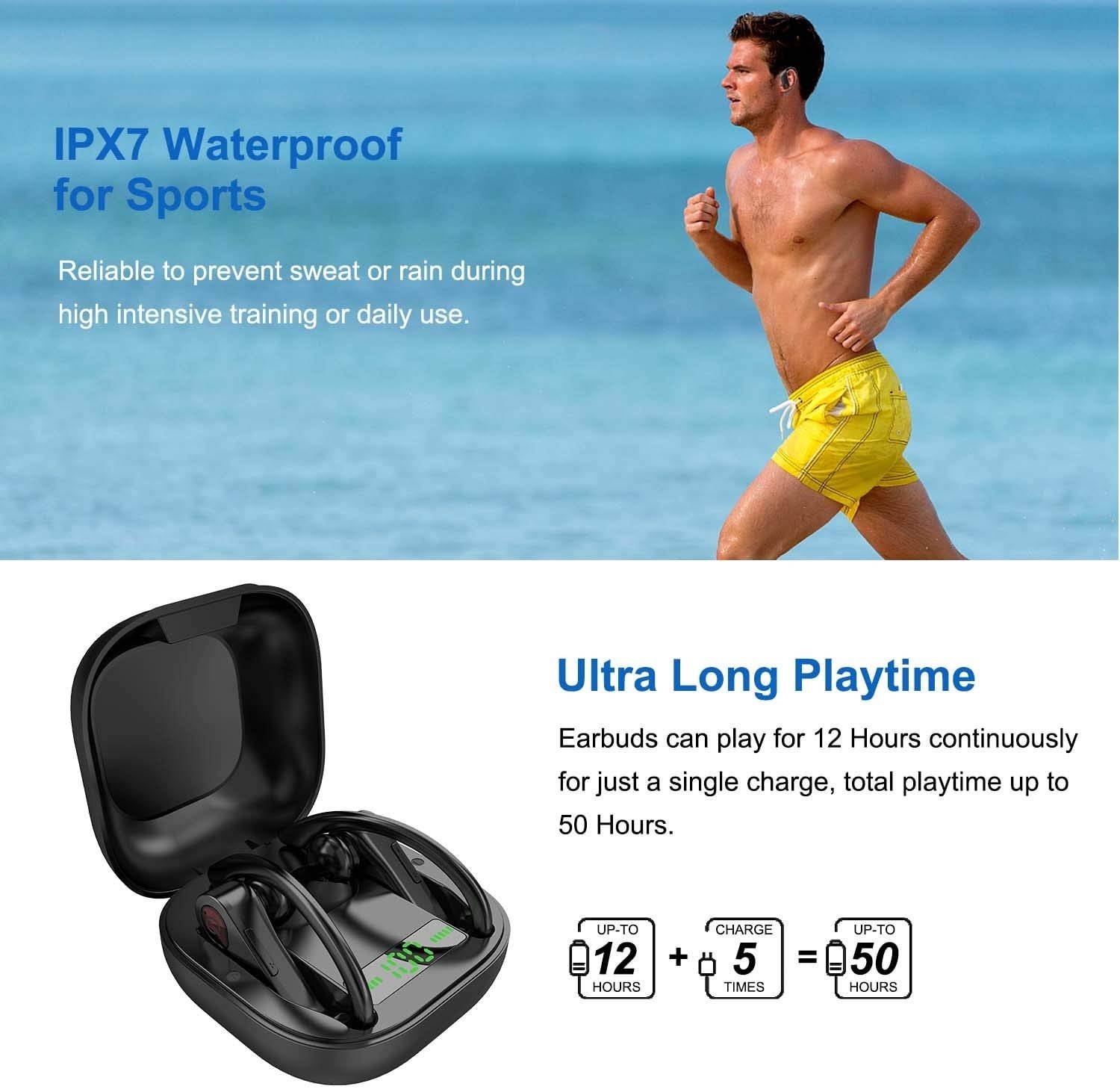 True Wireless Earbuds Bluetooth 5.0 Wireless Headphones Deep Bass Stereo Sound Noise Cancelling Sweatproof TWS Bluetooth Earbuds Built-in Mic in-Ear Wireless Earphones with Portable Qi Charging Box