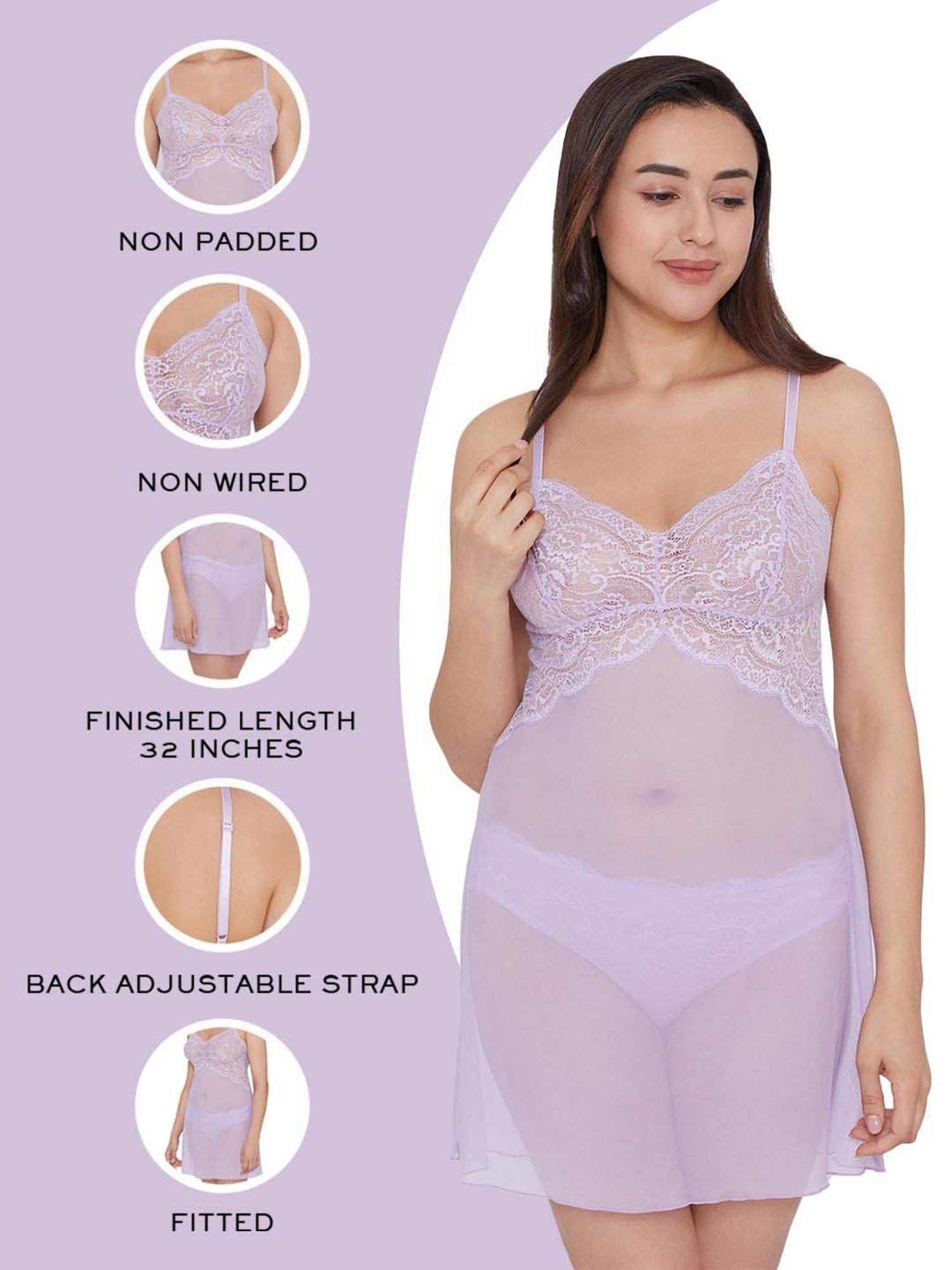 Wacoal Purple Lace Work Chemise