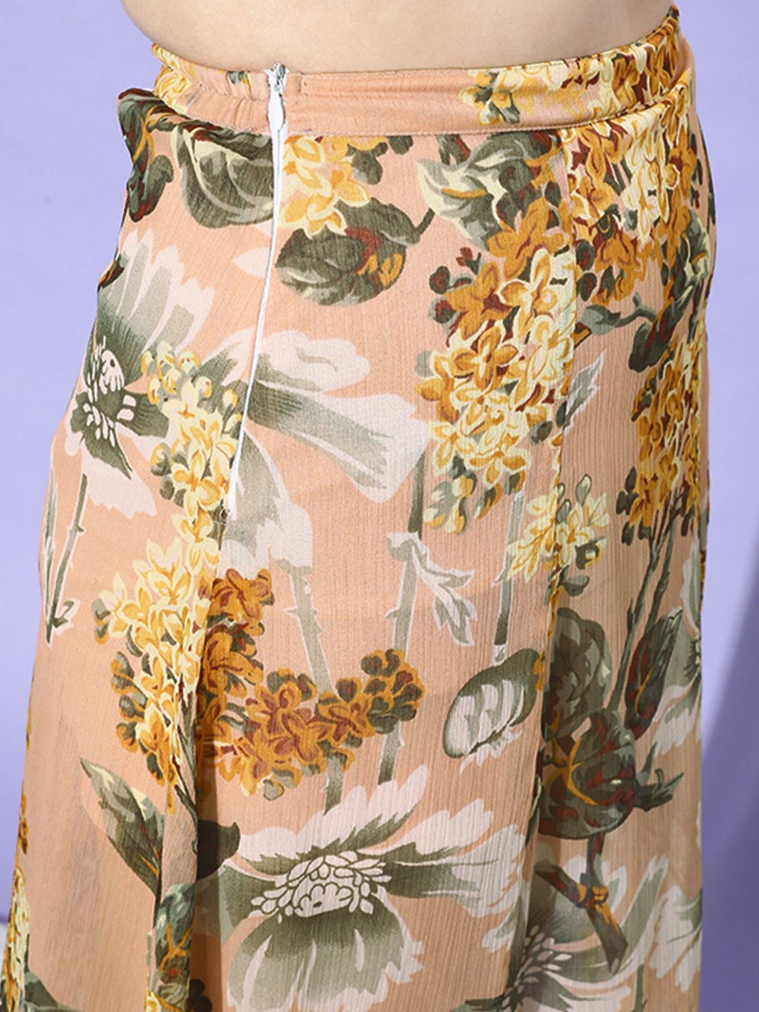 Anvi Be Yourself Peach Floral Print A-Line Skirt