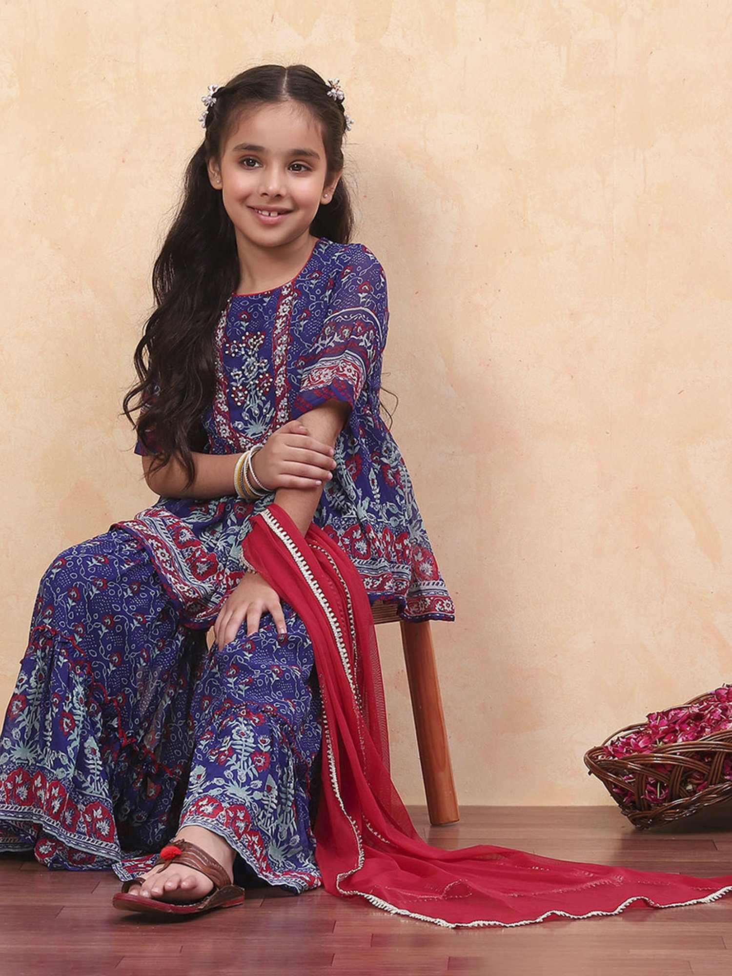 Biba Girls Blue Floral Print Suit Sets