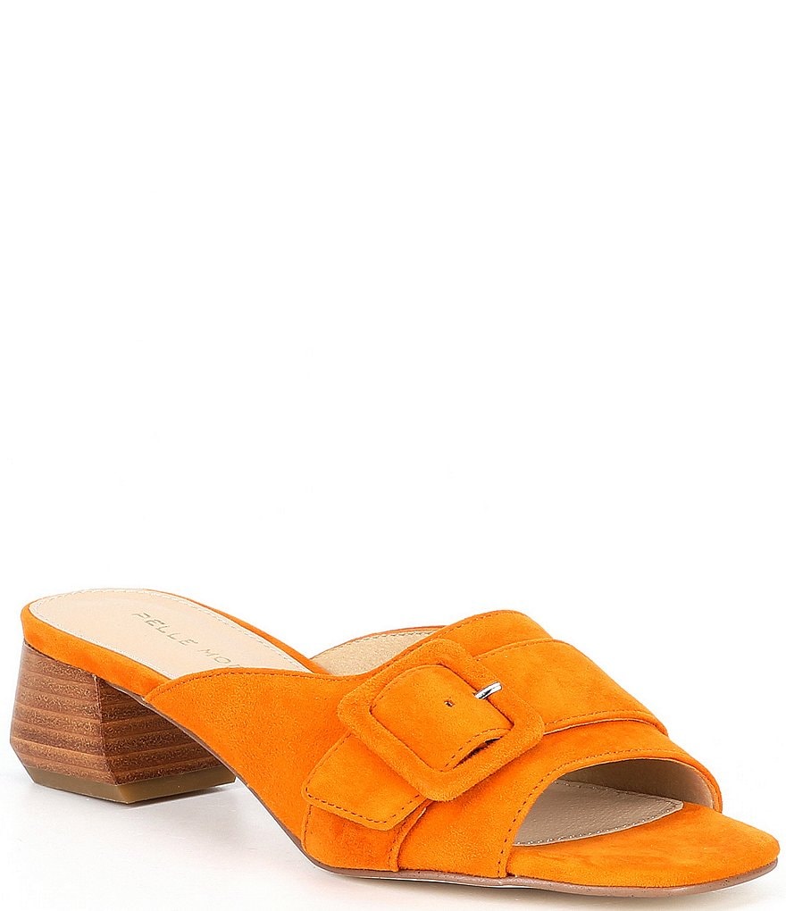 Pelle Moda Tala Suede Buckle Block Heel Mules