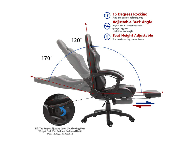 Dowinx Gaming Chair Office Chair PC Chair with Massage Lumbar Support, Racing Style PU Leather High Back Adjustable Swivel Task Chair with Footrest (Black&Red)