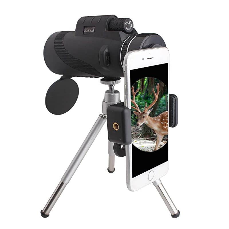 Optics UHD Explorer High Powered 12X50 BAK4 Prism FMC Monocular Telescope with Tripod Bright Clear Single Hand focus Waterproof FogProof Bird Watching Camping Hiking Hunting Wildlife