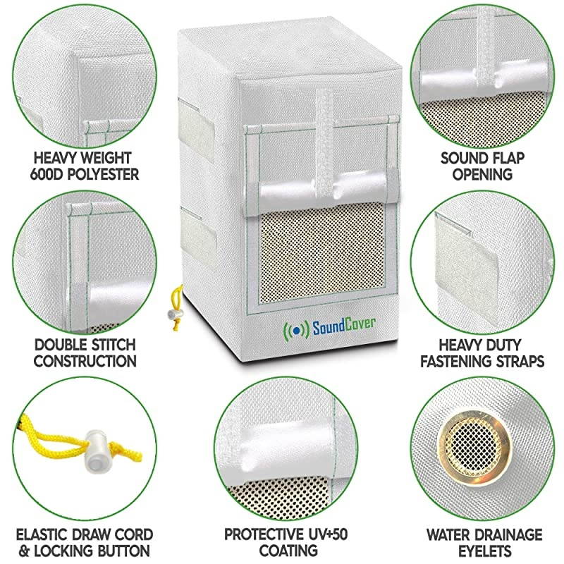 White Waterproof UV Protection Speaker Covers for Outdoor Speakers with Sound Option fit Polk Audio Atrium 5 Yamaha NSAW150 Herdio 55 Pyle 55 Speakers MAX Size H 104 X W 67 X D 83