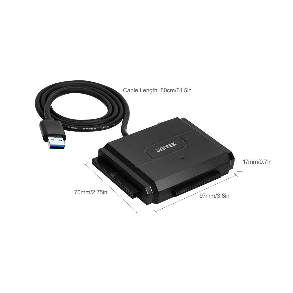 SATA/IDE to USB 3.0 Adapter, UNITEK IDE Hard Drive Adapter for Universal 2.5"/3.5" Inch IDE and SATA External HDD/SSD with 12V 2A Power Adapter, Support 10TB