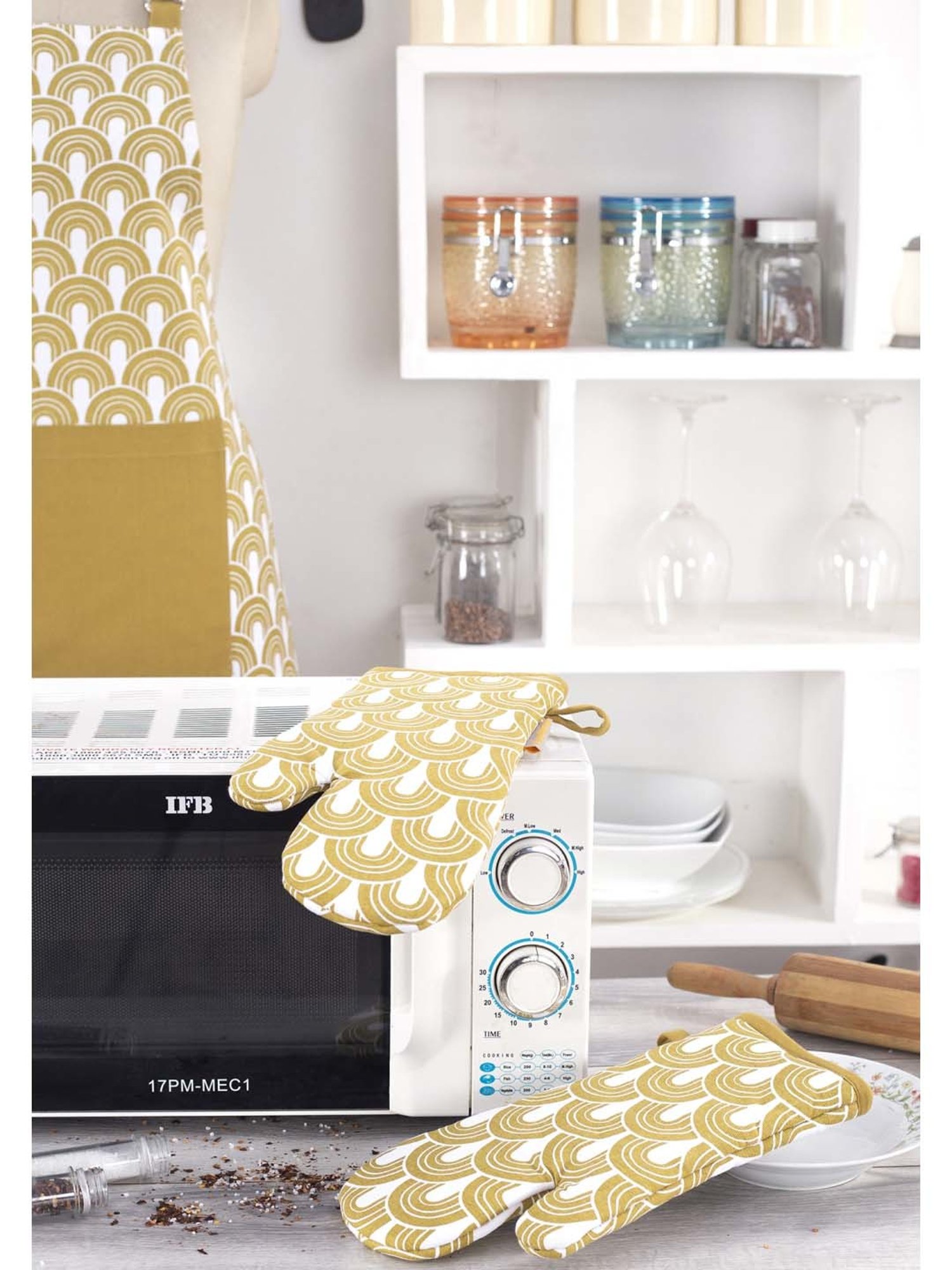 Maspar Mustard 100% Cotton 225 GSM Oven Mitt - Set of 2