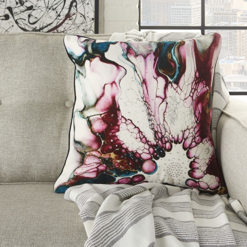 Mina Victory Luminecence Watercolor Flower Multicolor Throw Pillow - 18"X18"