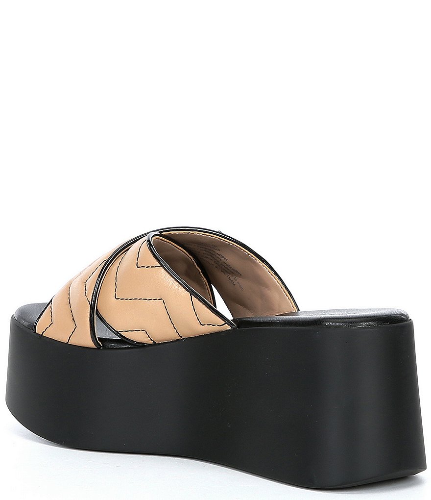 KARL LAGERFELD PARIS Ramona Chevron Stitch Leather Platform Wedge Slides