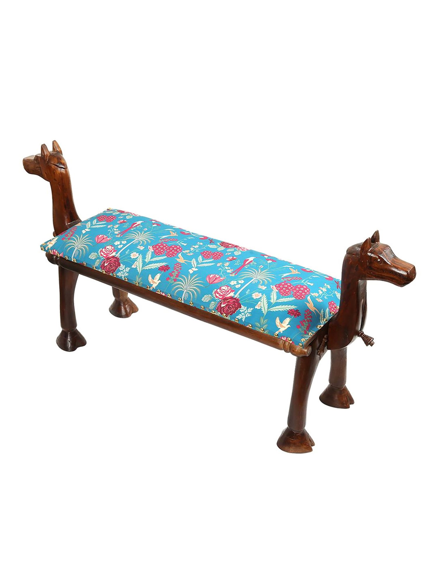 India Circus by Krsnaa Mehta Floral Galore Printed Teal Acacia Wood Bench