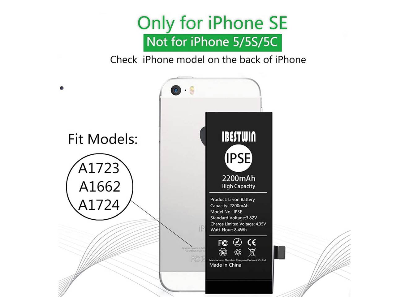 Battery for iPhone SE IBESTWIN Upgraded High Capacity 2200mAh Replacement Battery for IP SE with Full Remove Tool Kit Adhesive and Instruction