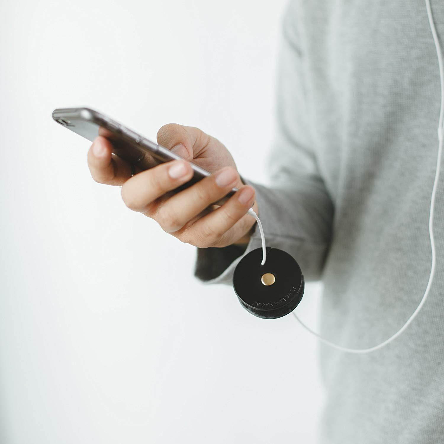 TunePoint Leather Cord Organizer for Earphones/Earbud Holder (Dark Navy)