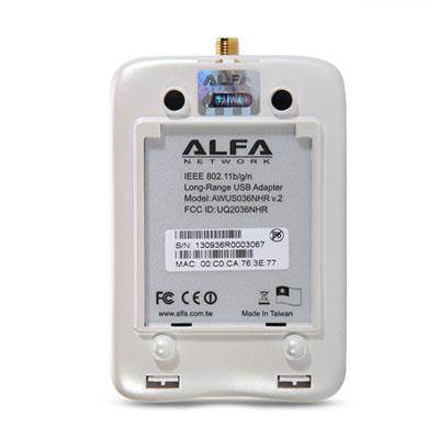 Alfa AWUS036NHR High-Gain 2000mw 802.11 B/G/N Wireless USB Network Adaptor with 5 DdBi Screw-On Swivel Rubber Antenna