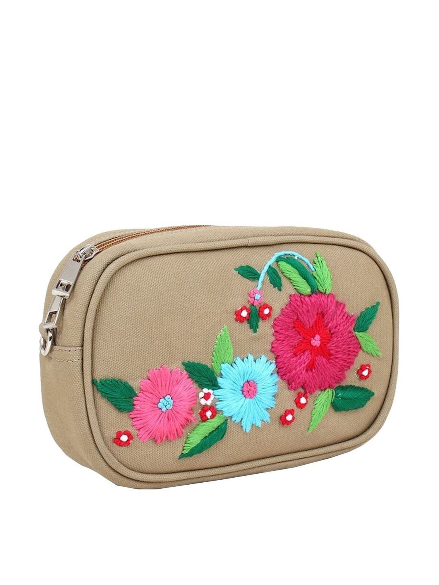 Spice Art Beige Embroidered Medium Sling Handbag