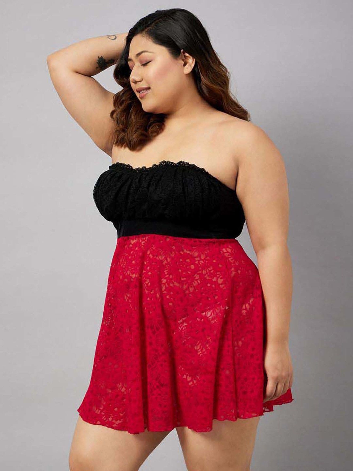 Secrets By ZeroKaata Red & Pink Lace Work Babydoll with Panty - Pack Of 2