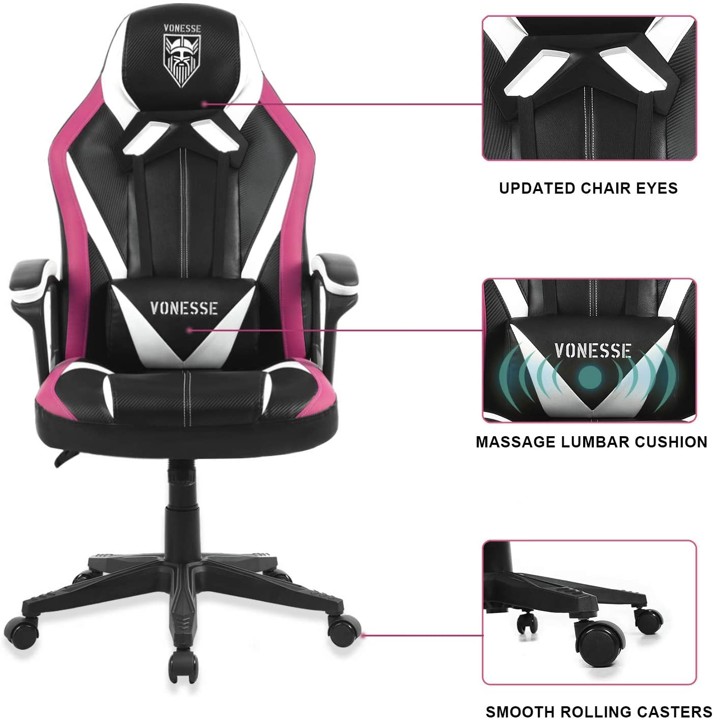 Vonesse Green Gaming Chair, Gaming Desk Chair for Teens, Computer Chair with Massage, High Back Home Office Desk Chairs, Big and Tall Gamer Chair, Computer Desk Chair, Game Chair for Kids (Green)