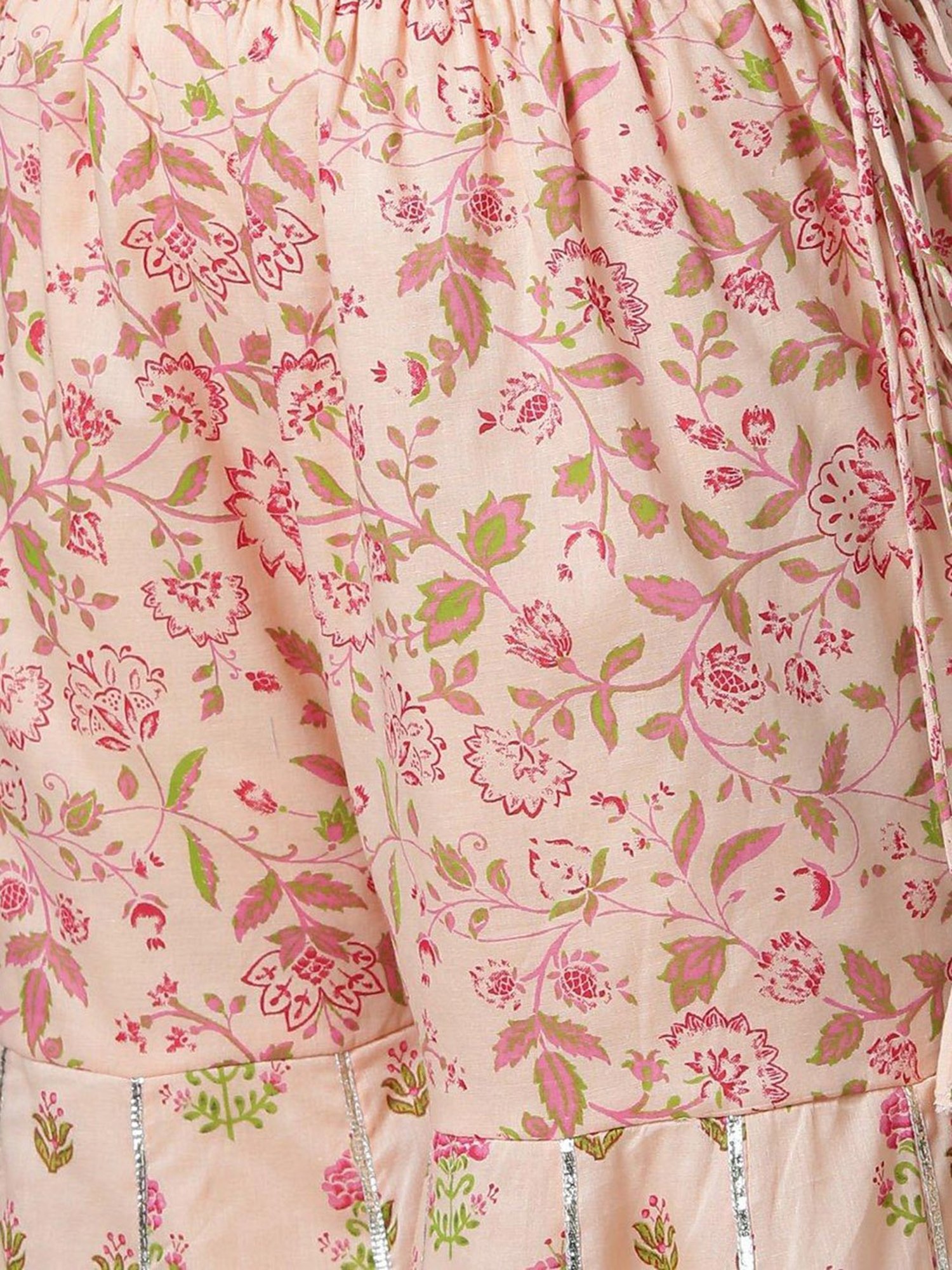 Biba Red & Peach Printed Kurta With Sharara & Dupatta