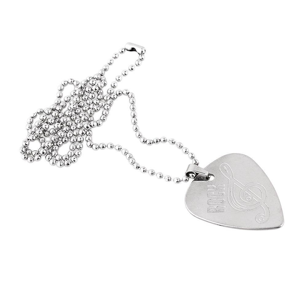 BQLZR Silver 50cm Music Symbol Pattern Guitar Pick Pendant Necklace for Guitar