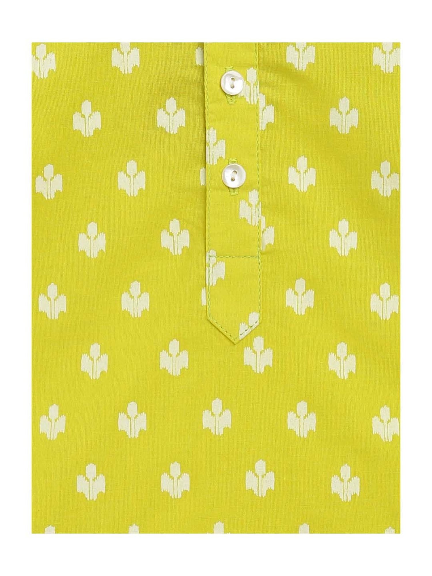 Campana Kids Green & White Cotton Floral Print Kurta Set