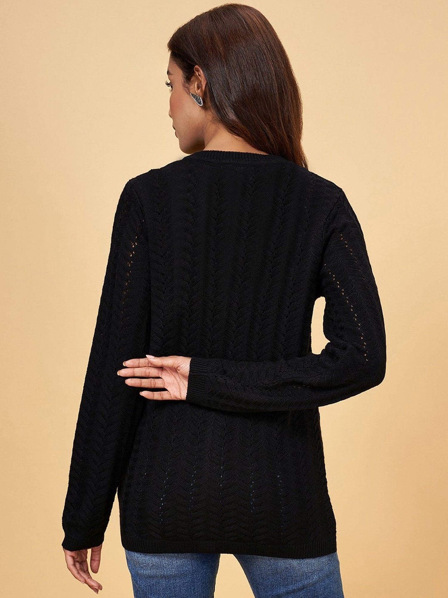 Rangmanch by Pantaloons Black Self Pattern Cardigan