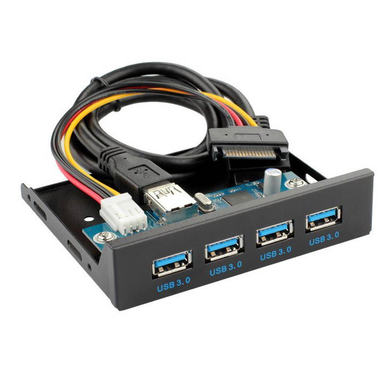 EnLabs FP35U34M PC Case 3.5 inch front panel 4 Ports USB 3.0 USB Hub w/ Molex Small 4pin to SATA Power Connector (USB 3.0 20pin Connector & 2ft Adapter Cable)