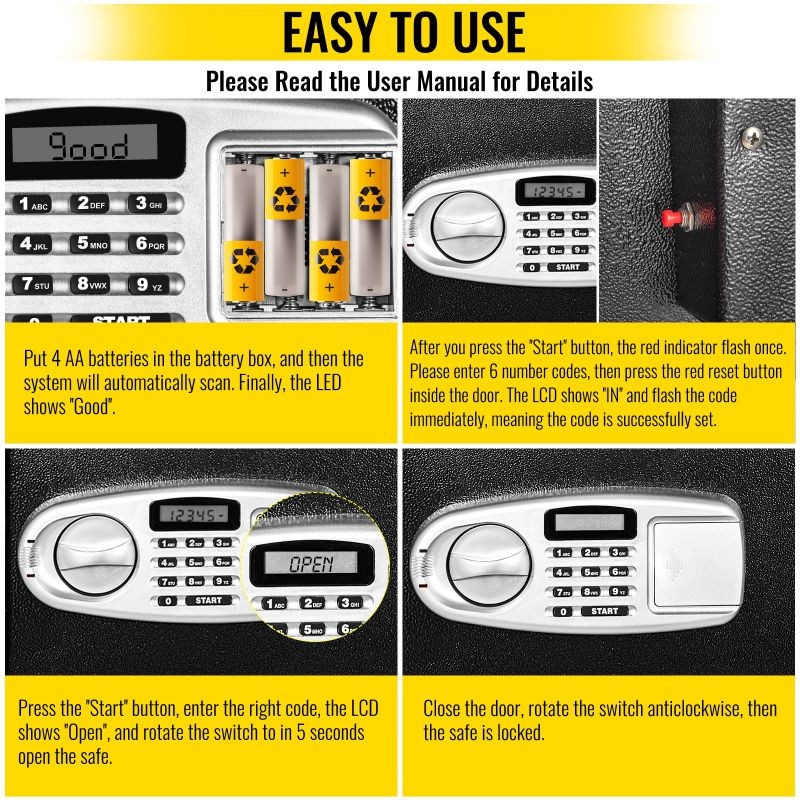 VEVOR Security Safe 1 Cubic Feet, Electronic Safe Box, with LCD Screen and Keypad Lock, Digital Safe Box, with Two Keys, Solid Steel Construction Great for Home, Hotel and Office