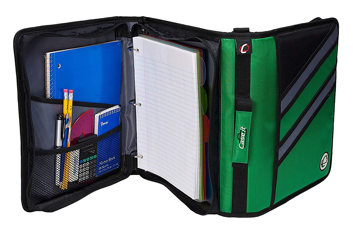Case-it Z-Binder Two-in-One 1.5-Inch D-Ring Zipper Binders, Green, Z-176-GRE