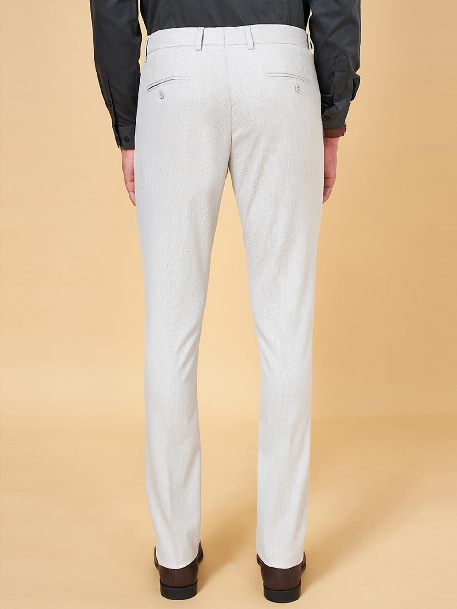 Peregrine by Pantaloons Light Grey Slim Fit Self Pattern Trousers