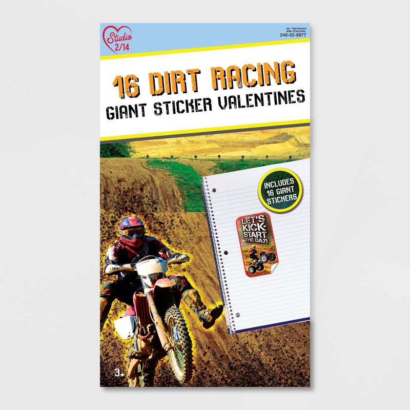 16ct Dirt Racing Giant Sticker Valentines