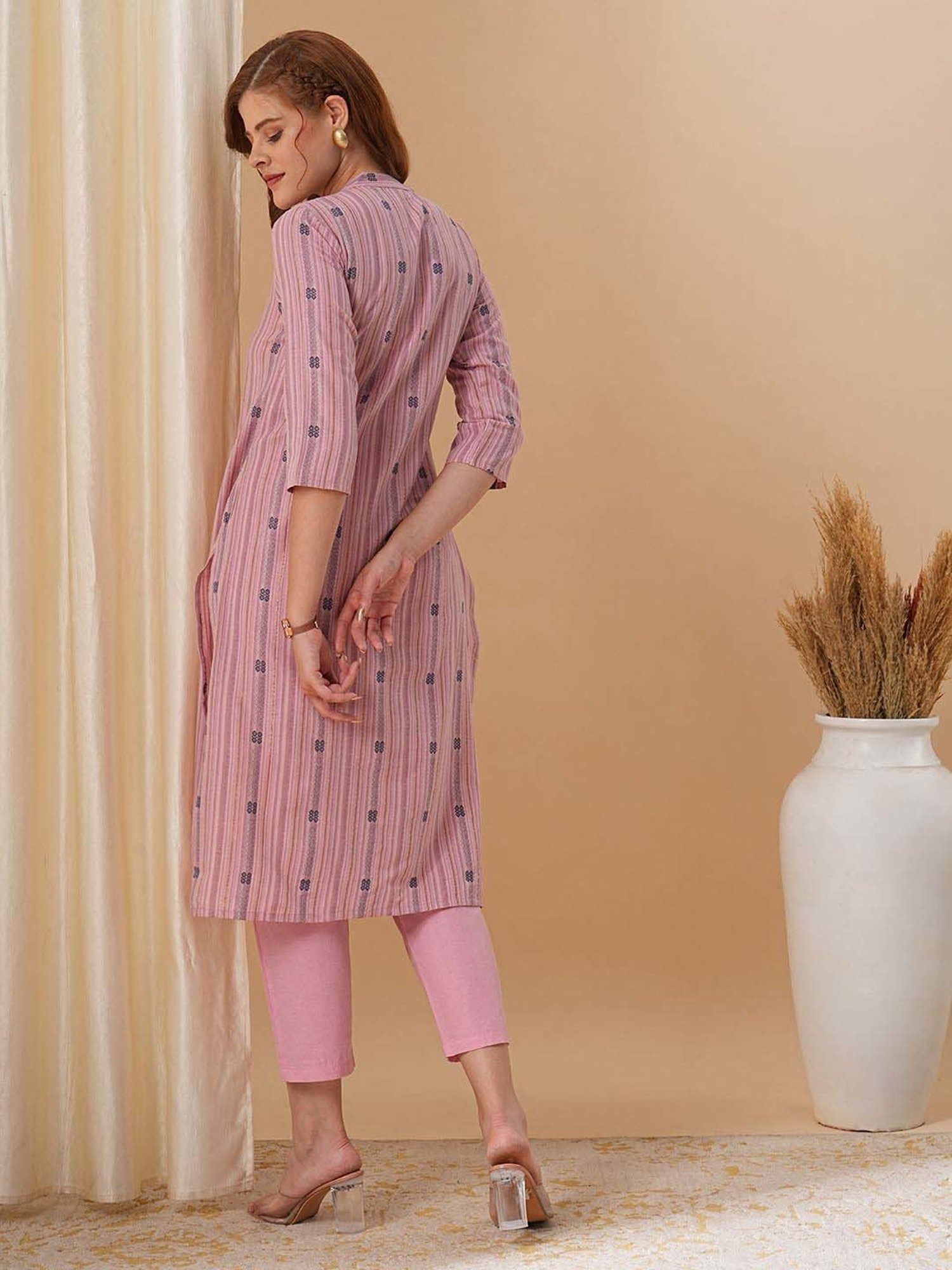 Fashor Lilac Cotton Woven Pattern Kurta & Pant Set