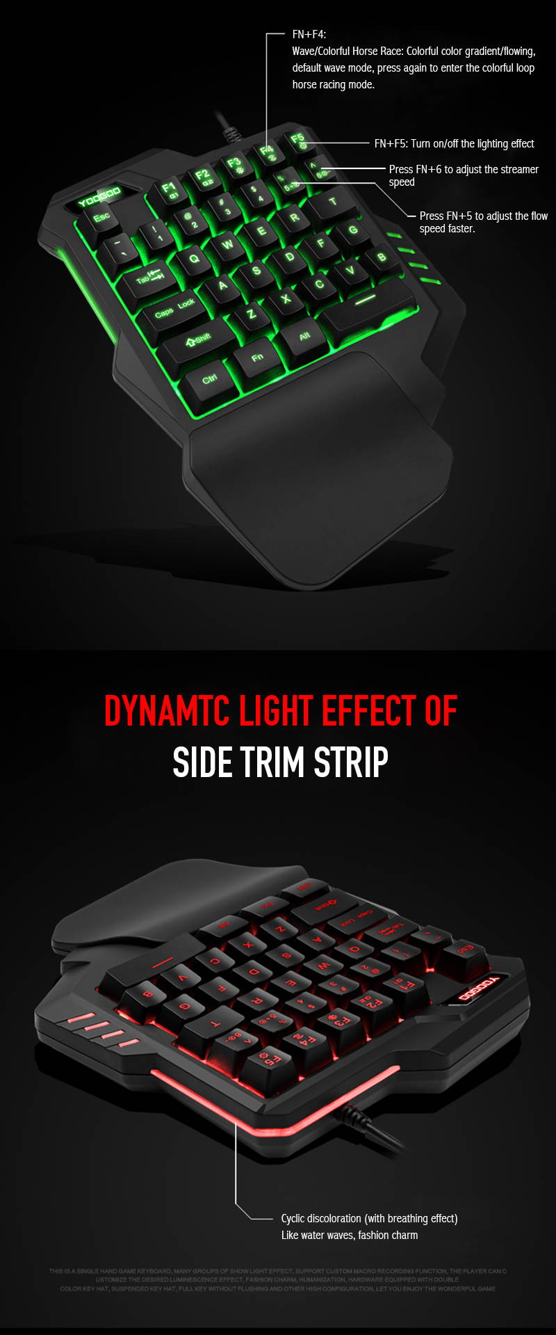 HISPETECH LED Backlit Single Hand Keyboard Gaming Mechanical Feeling USB Professional Desktop Wired Keyboard Ergonomic Wrist Support For Games Computer PC