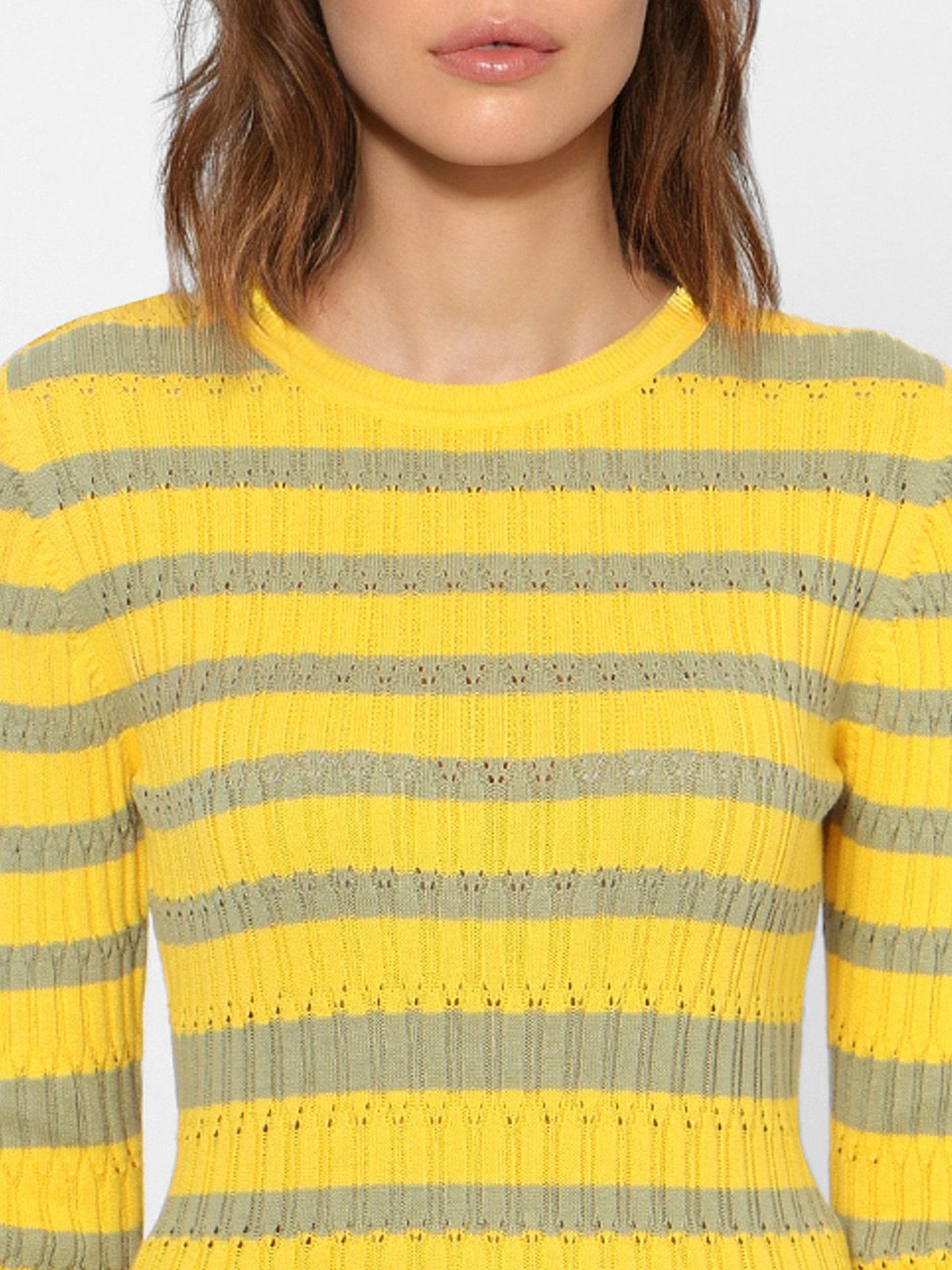 Only Yellow & Olive Cotton Striped Pullover