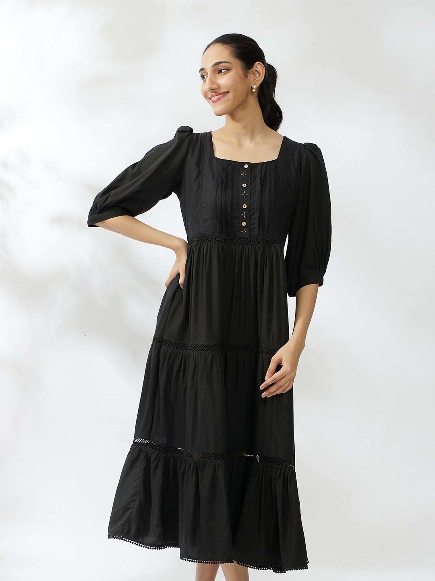 Daali Black Regular Fit A-Line Dress