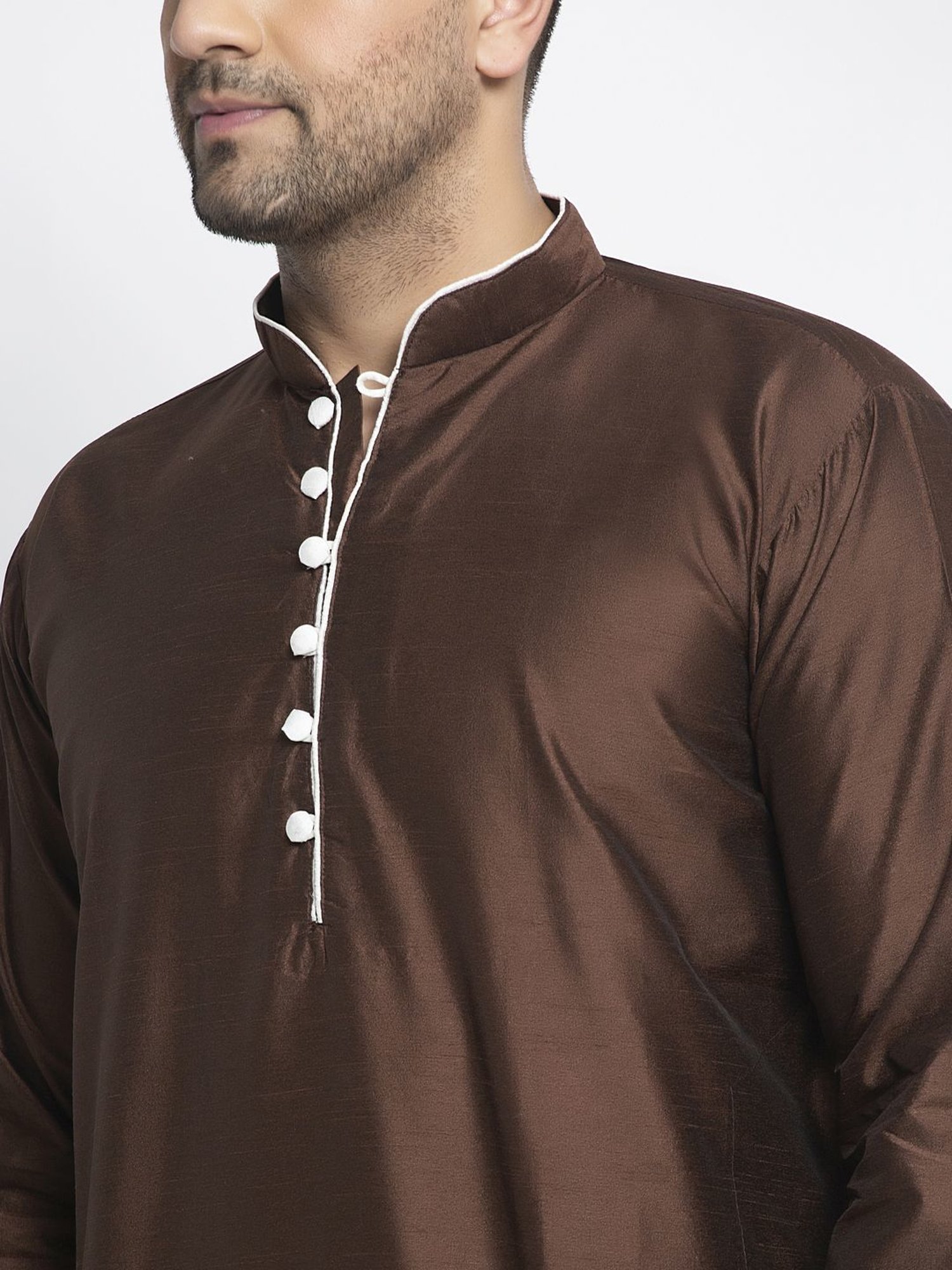 Benstoke Brown & White Regular Fit Kurta Set