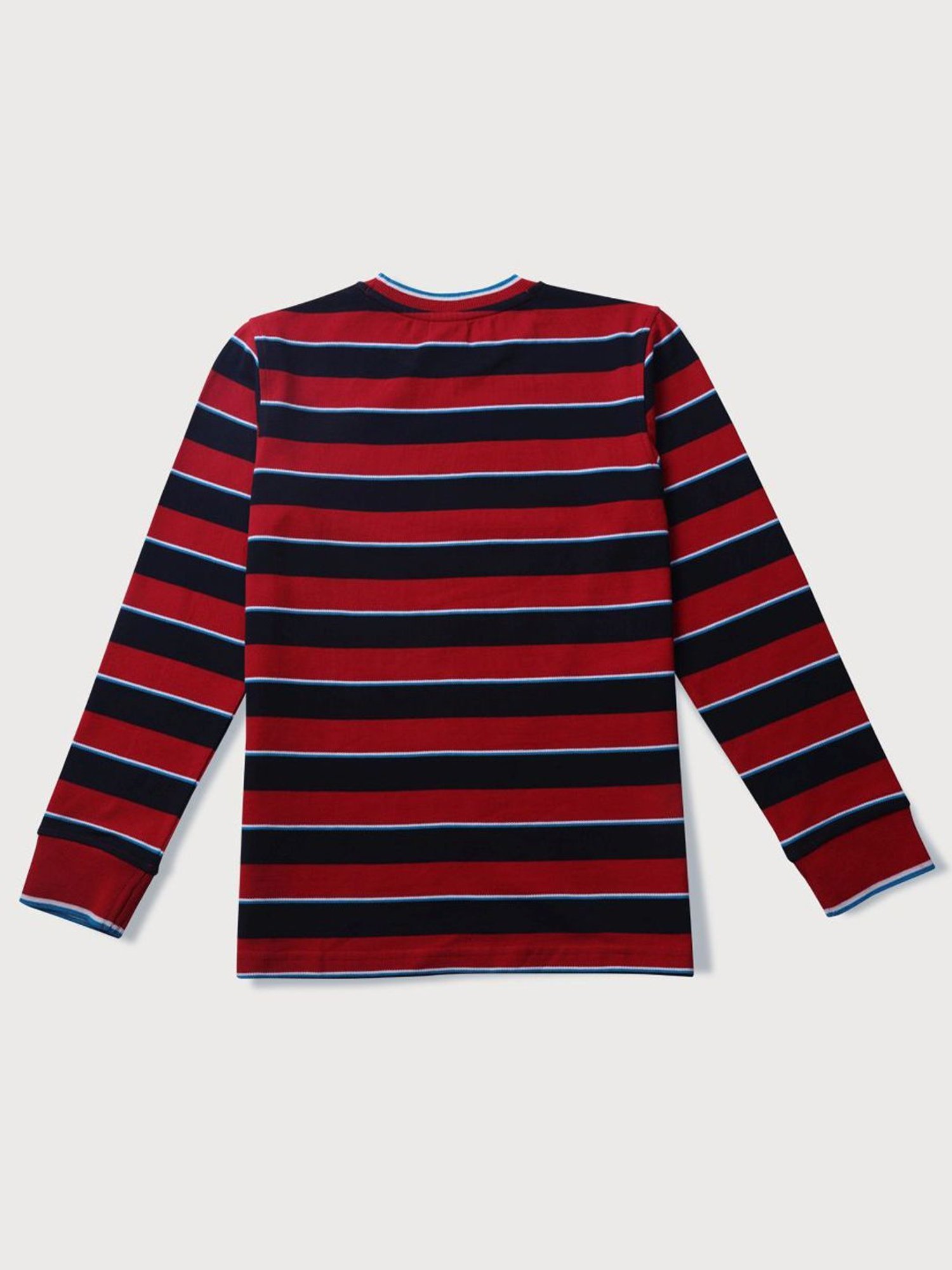 Gini & Jony Kids Red & Black Striped Full Sleeves T-Shirt