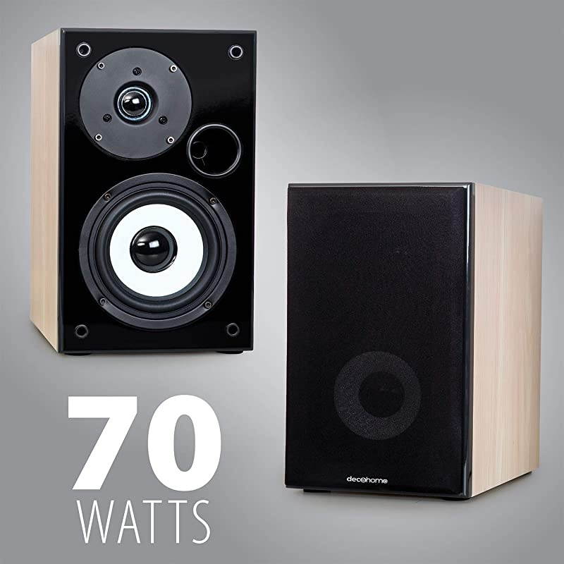 DHPAS100 Passive 140W Bookshelf Speaker Set 5inch Woofer with Dome Tweeter Modern Light Wood Finish with White Woofer Cone